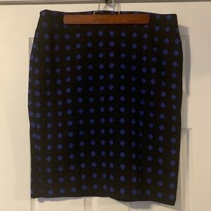 Talbots Black with Blue Polka-dot Wool Blend Pencil Skirt